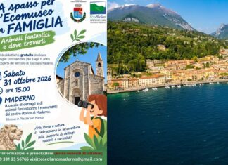 Caccia ai dettagli a Maderno per Halloween: sabato 31 ottobre alle 15.00 in piazza San Marco Manifesto di Caccia ai dettagli a Maderno in piazza San Marco con monumento e bambino che osserva