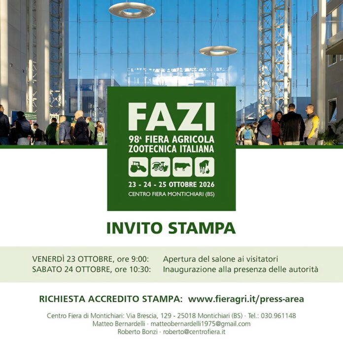 Manifesto di FAZI Montichiari mostra persone davanti al Centro Fiera di Montichiari con padiglioni e animali