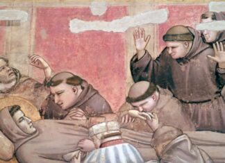 Francesco d’Assisi, santo o rivoluzionario: serata a Salò il 22 ottobre Affresco medievale con san Francesco morente circondato dai frati in lutto