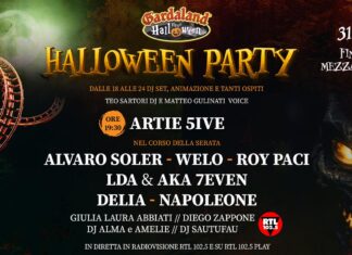 Gardaland Halloween Party a Castelnuovo del Garda: nove artisti dal vivo sabato 31 ottobre Manifesto di Gardaland Halloween Party con artisti sul palco a Castelnuovo del Garda