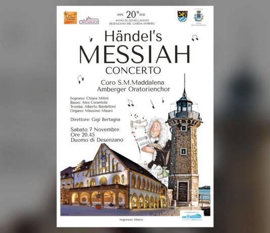 Manifesto del Messiah con Duomo di Desenzano e cori di Amberg