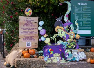 Allestimento con streghe e zucche del percorso-game Il Sigillo Spezzato al Parco Giardino Sigurtà