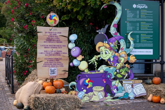 Allestimento con streghe e zucche del percorso-game Il Sigillo Spezzato al Parco Giardino Sigurtà