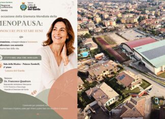 Manifesto di Incontro sulla menopausa a Lonato del Garda con vista a Palazzo Zambelli