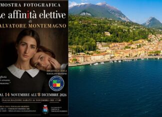 Le affinità elettive, mostra fotografica di Salvatore Montemagno a Toscolano-Maderno Manifesto delle affinità elettive mostra paesaggio lacustre con città e montagne