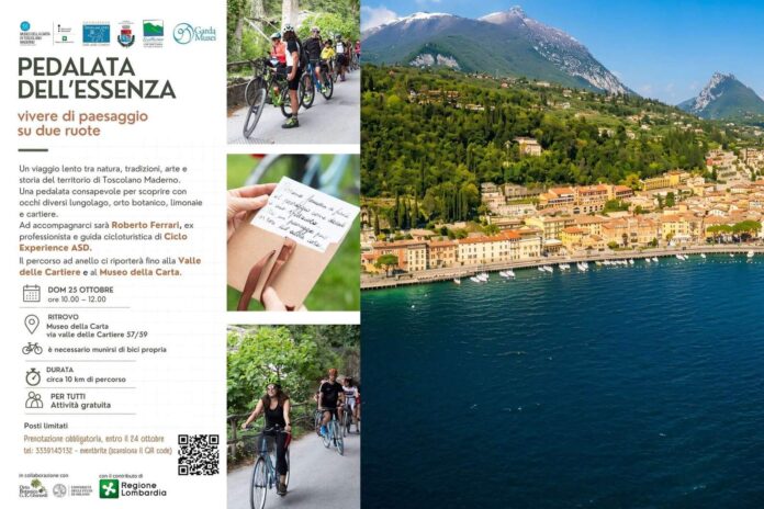 Manifesto di Pedalata dell'Essenza con biciclette lungo il lungolago