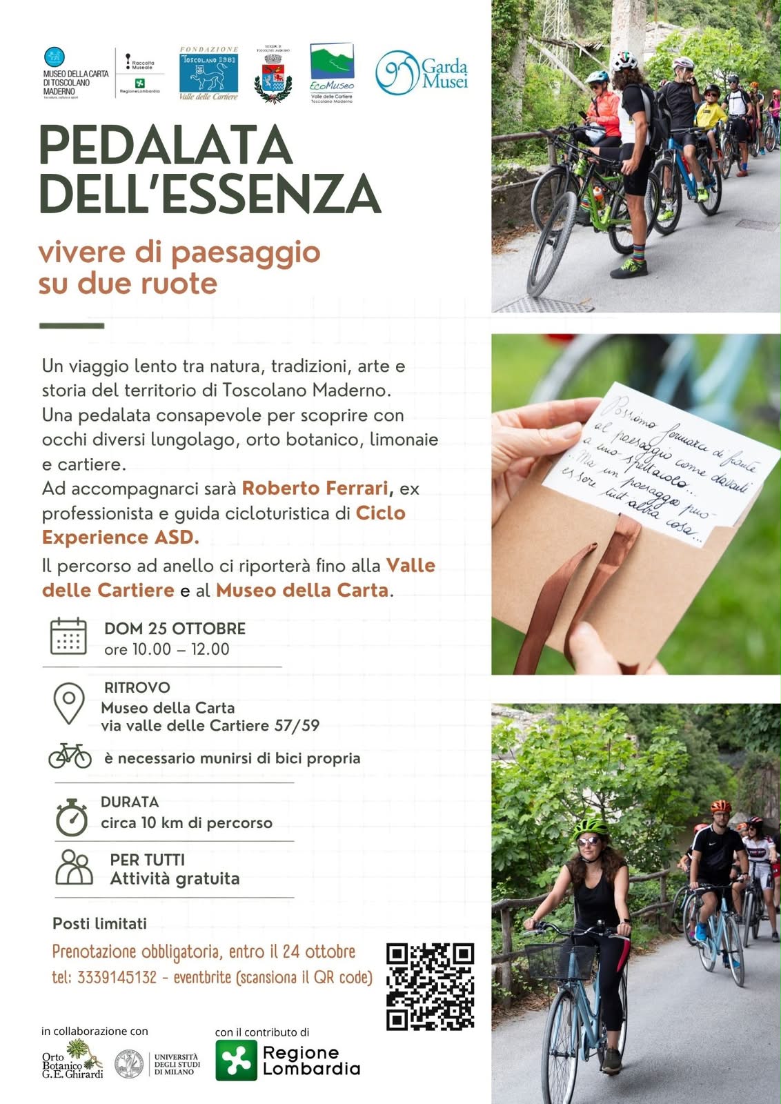 Toscolano Maderno, domenica 25 ottobre la Pedalata dell'Essenza tra Valle delle Cartiere e lungolago 1 Manifesto di Pedalata dell'Essenza con ciclisti su strada tra Valle delle Cartiere e lungolago