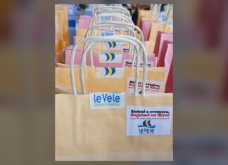 Sacchetti di carta con i libri donati per «Un libro per crescere» al complesso Le Vele di Desenzano