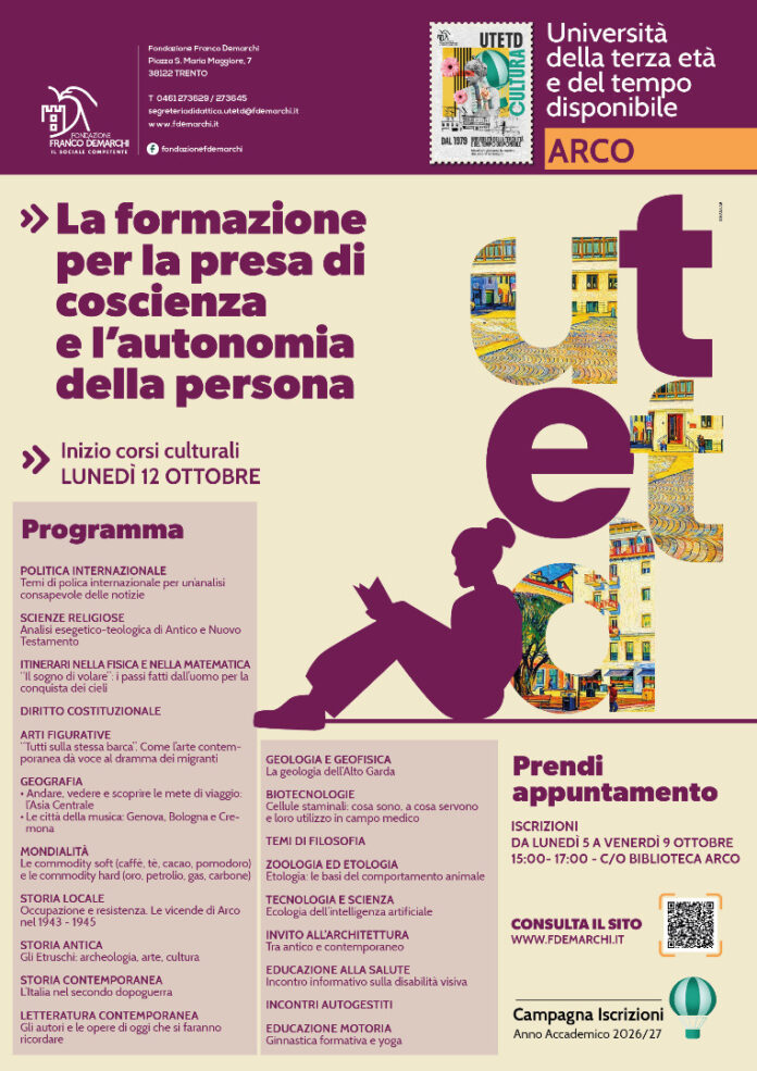 Immagine di Università della Terza Età ad Arco: iscrizioni da lunedì 5 ottobre
